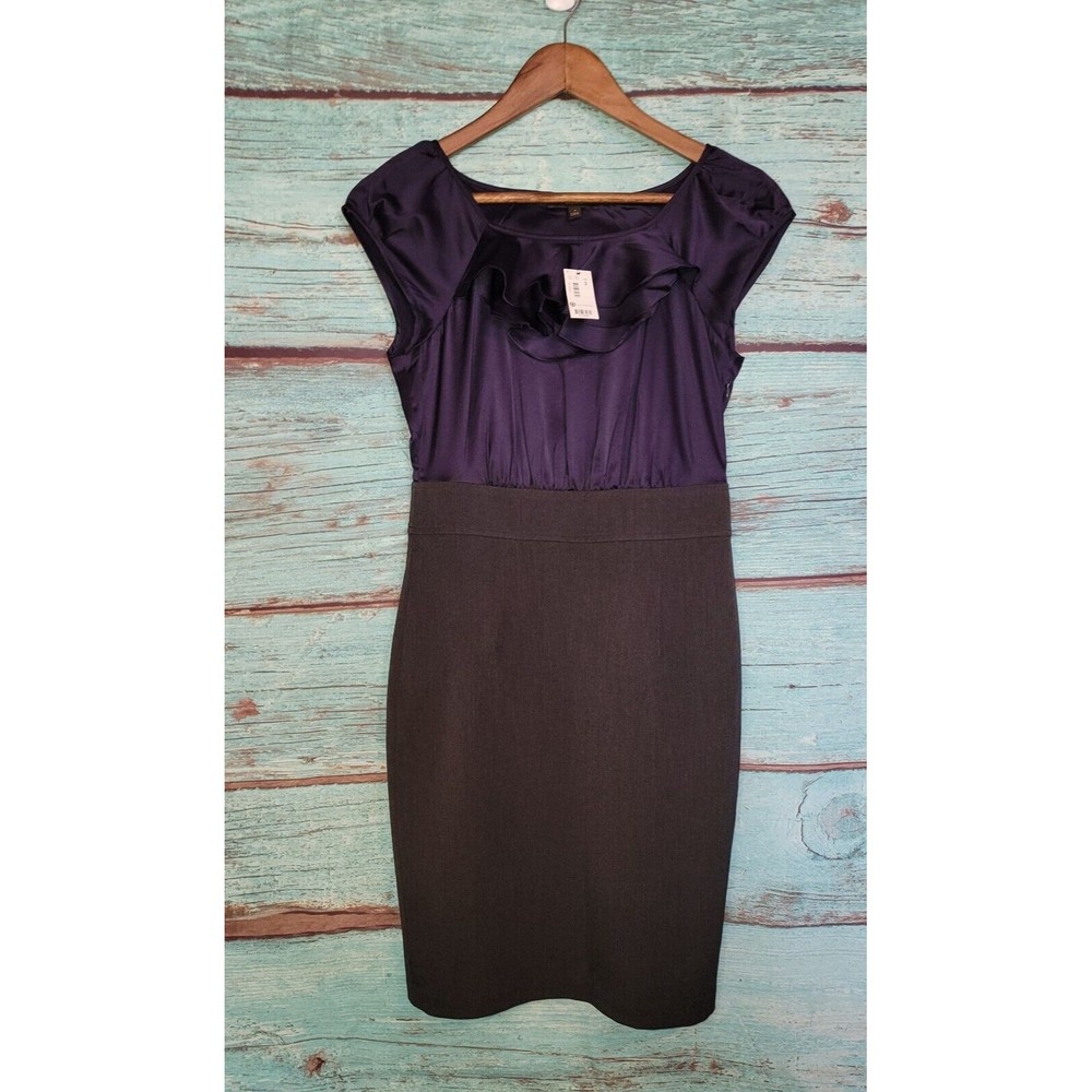 NWT THE LIMITED PURPLE SATIN GRAY FITTED CAREER DRESS WOMEN SIZE 2